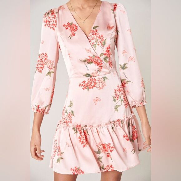 Sugarlips Bonitas Mariko Surplice Mini Dress NEW Size Medium BLUSH-CORAL - Picture 2 of 16